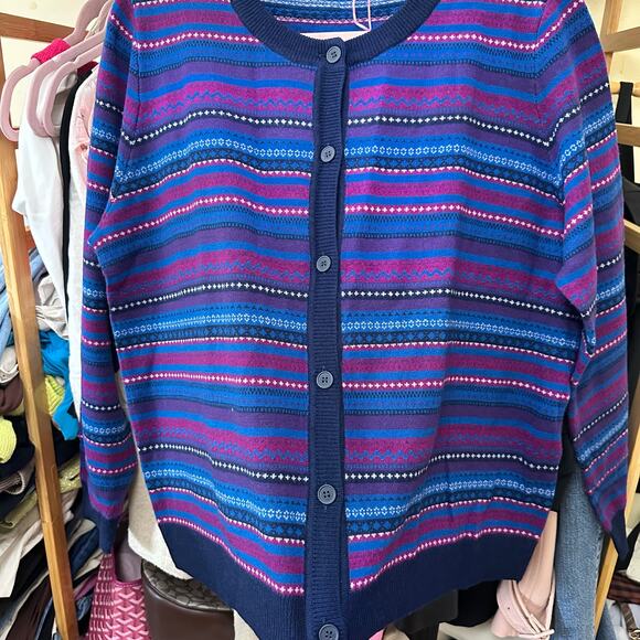 Woollovers All Over Fairisle Cardigan Size XL Wool Purple Multi Color Funky - Picture 8 of 11